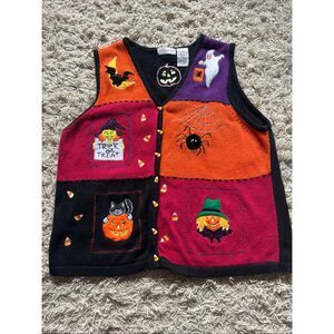 VTG White Stag Halloween Sweater Vest Trick Or Treat Ladies Extra Large Scarecro
